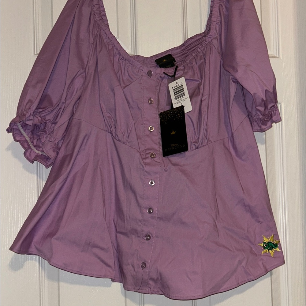 torrid Lilac Button-Front Puff Sleeve Blouse- inspired by Disney Tangled